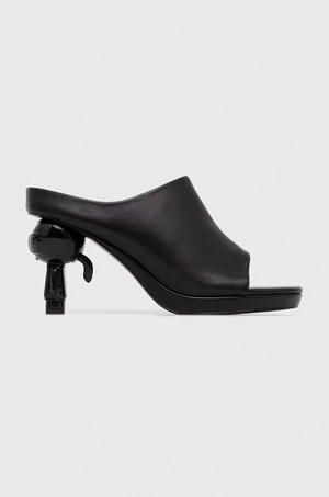 Kožené pantofle Karl Lagerfeld IKON HEEL dámské, černá barva, na podpatku, KL39004