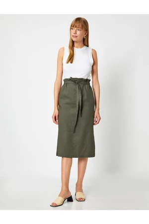 Koton Tie Waist Slit Detailed Midi Skirt