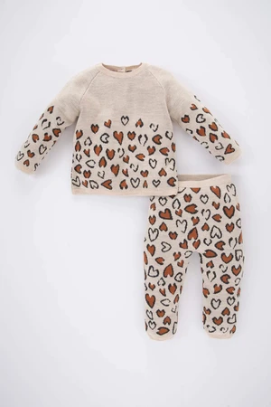 DEFACTO 2 piece Regular Fit Crew Neck Leopard Set