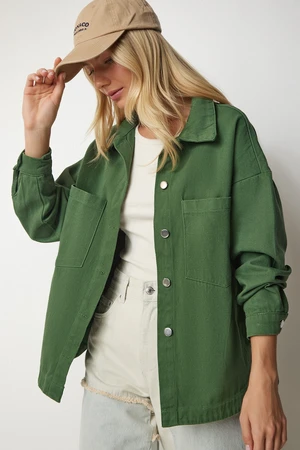 Happiness İstanbul Women's Khaki Gabardine Linen Shirt Jacket