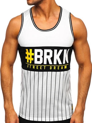 Biele pánske tričko Tank Top s potlačou Bolf HY588