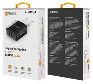 Nabíječka ALIGATOR s 2xUSB výstupem, 3.4A, smart IC, black