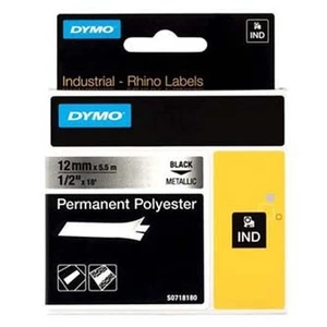 Dymo Rhino 18486, S0718180, 12mm x 5,5m černý tisk / metalický podklad, originální páska