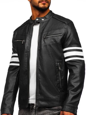 Geacă de piele biker negru-alb Bolf BF59359