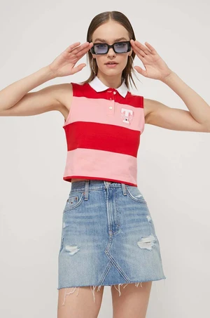 Bavlnený top Tommy Jeans červená farba,DW0DW17764