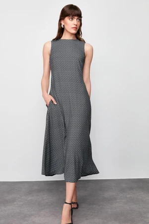 Trendyol BlackGeometric Patterned Straight Cut Midi Woven Dress