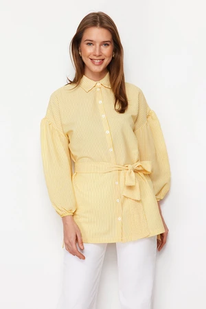 Trendyol Yellow Striped Belted Balloon Back of the Sleeves Long Woven Shirt