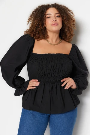 Trendyol Curve fekete paszományos szőtt plus size blúz