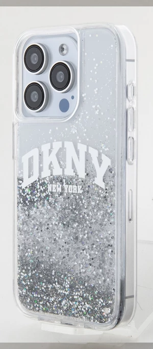 Zadní kryt DKNY Liquid Glitter Arch Logo pro Apple iPhone 15 Pro, transparentní