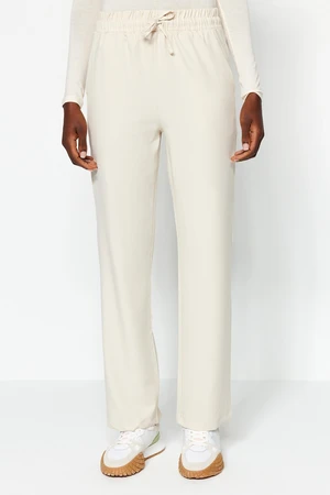 Trendyol Stone Straight/Straight Cut Elastic Waist Woven Trousers