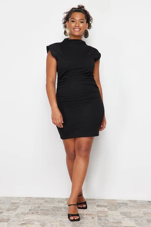 Trendyol Curve Black Fitted Mini Knitted Dress with Gather Detail