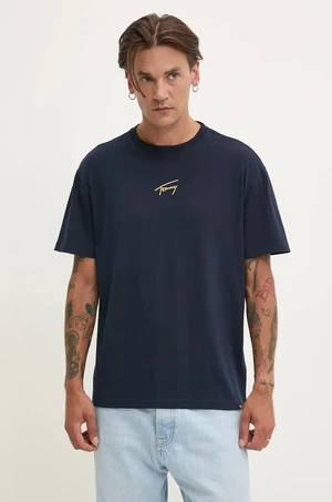 Bavlněné tričko Tommy Jeans tmavomodrá barva, s aplikací, DM0DM19692