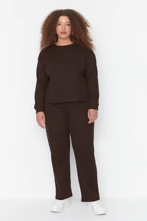 Trendyol Curve Brown Crew Neck Knitted Pajama Set