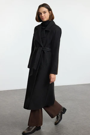 Trendyol Black Belted Regular Wool Long Coat Formal Lined Coat