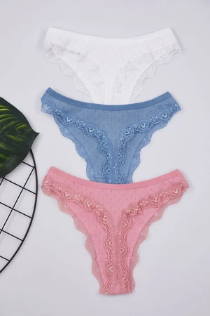 Trendyol Pink-Multicolored 3-Pack 100% Cotton Thong Knitted Panties