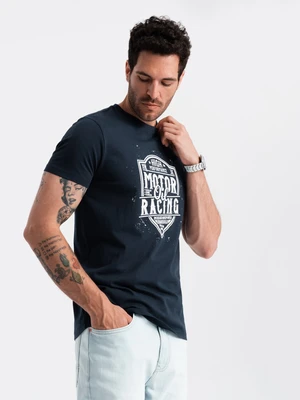 Ombre Men's motorcycle style printed t-shirt - navy blue