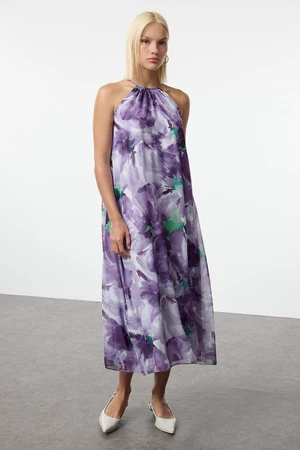 Trendyol Purple Floral Shift Midi Woven Dress