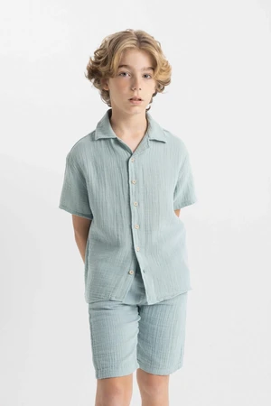 DEFACTO Boy's Oversize Fit Polo Neck Muslin Short Sleeve Shirt