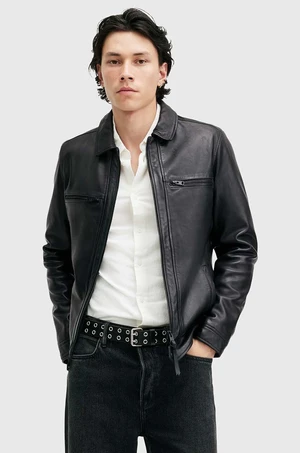 Kožená bunda AllSaints LUCK JACKET pánská, černá barva, přechodná, M069LB