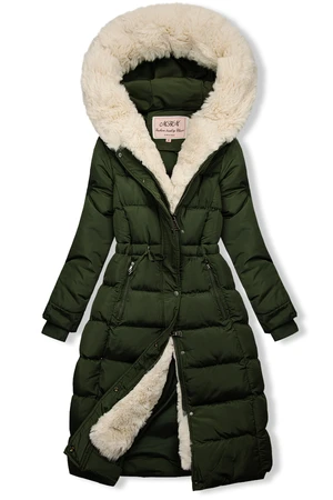 Winter Steppjacke in langer Form Khaki/Ecru