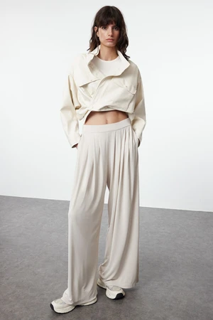 Trendyol Stone Modal Soft Fabric Wide Leg Pleated Knitted Trousers