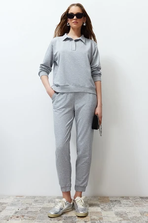 Trendyol Gray Regular/Normal Pattern Polo Neck Thin Knitted Tracksuit Set