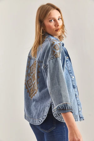 Bianco Lucci Women's Embroidered Denim Jacket