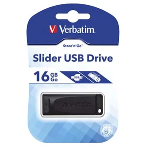 Verbatim USB flash disk, USB 2.0, 16GB, Slider, Store N Go, černý, 98696, USB A, s výsuvným konektorem