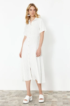 Trendyol Ecru Striped Maxi Woven Shirt Dress