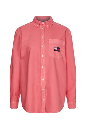 Tommy Jeans Košeľa - TJW BADGE BOYFRIEND SHIRT ružová