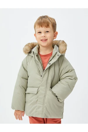 Koton Hooded Coat Plush Lined Padded Pocket