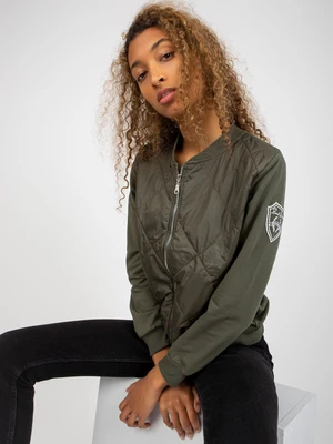 RUE PARIS khaki quilted bomber hoodie with pockets