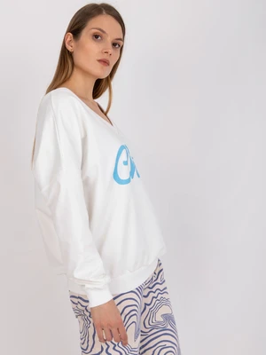 Ecru-blue oversized cotton sweatshirt with print