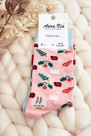 Men's mismatched socks, strawberry pink