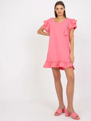 Pink summer dress with ruffle and appliqué