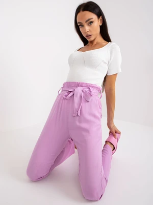 Purple fabric trousers with high waist