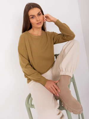 Olive green women's classic sweater with cotton