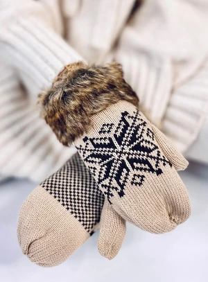 Fäustlinge mit Wintermotiv Beige