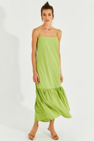 Cool & Sexy Women's Pistachio Green Skirt with Ruffles and Straps Midi Dress