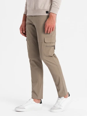 Ombre Men's cargo pants STRAIGHT LEG with zippered pockets - khaki