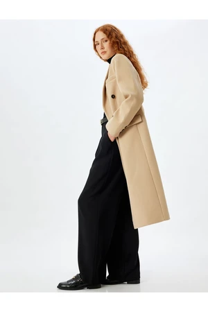 Koton Long Cashmere Coat Double Breasted Buttoned Pocket