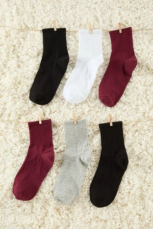 Trendyol Multi-Colored 6-Pack Cotton Twill Knit Socks