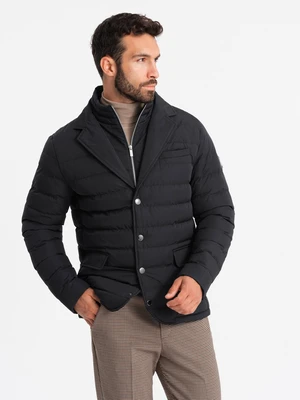 Ombre Men's quilted jacket with jacket cut - black