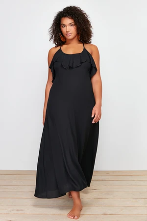 Trendyol Curve Black Maxi Length Flounce Collar Beach Dress