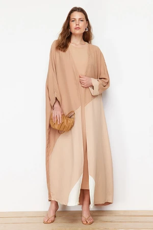 Trendyol Camel Color Blocked Long Woven Cap & Abaya