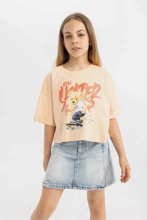 DEFACTO Girl Crew Neck Printed Short Sleeve T-Shirt