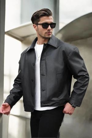 89933 Dewberry Oversize Mens PU Jacket-BLACK