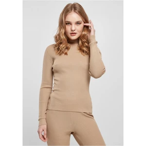 Women's ribbed knit turtleneck sweater unionbeige