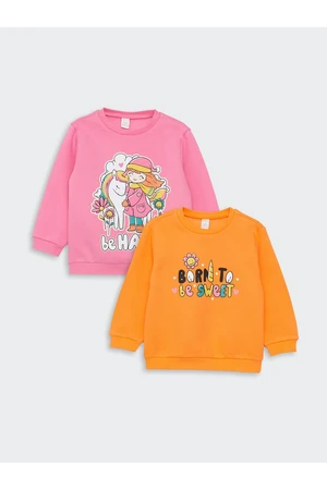 LC Waikiki Crew Neck Long Sleeve Printed Sweatshirt for Baby Girl 2-pack.