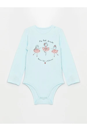 LC Waikiki Crew Neck Long Sleeve Printed Baby Girl bodysuit with snap fastener.